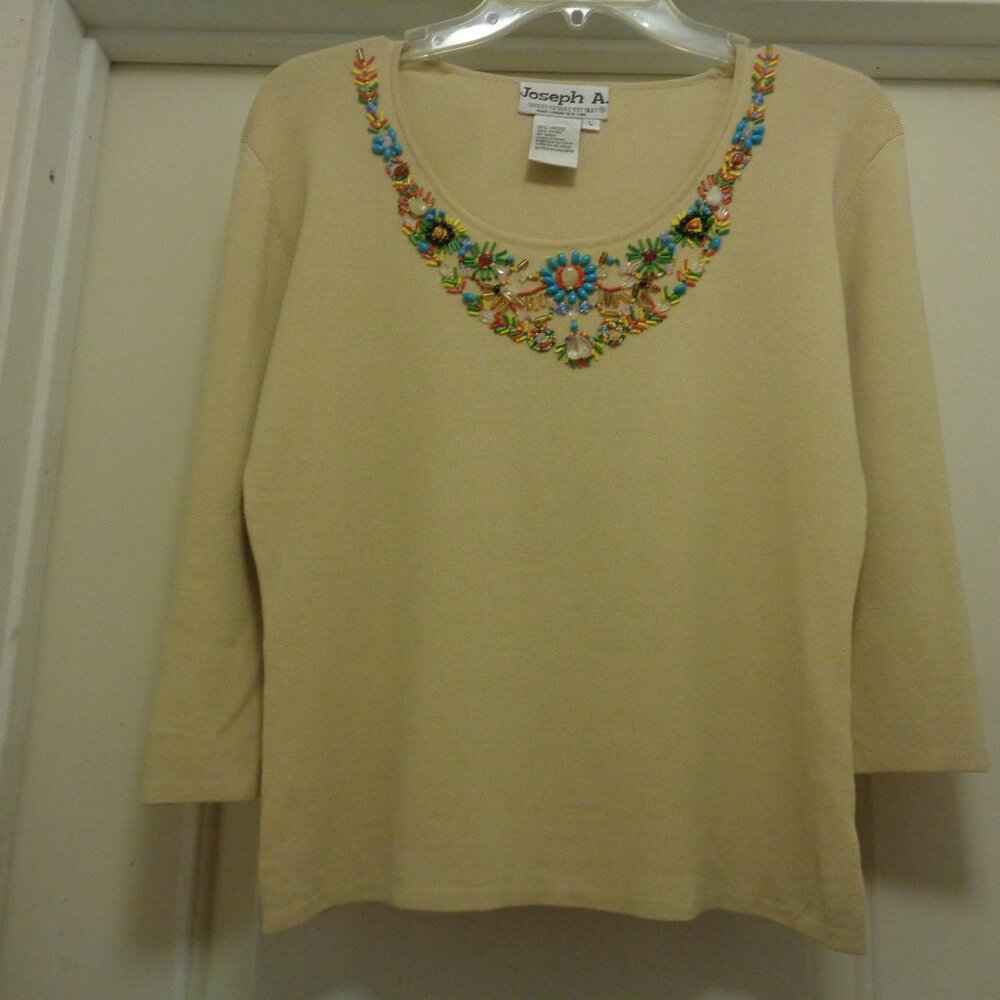 VINTAGE RETRO DESIGNER ORNATE BEADED BODICE SWEATER TOP L